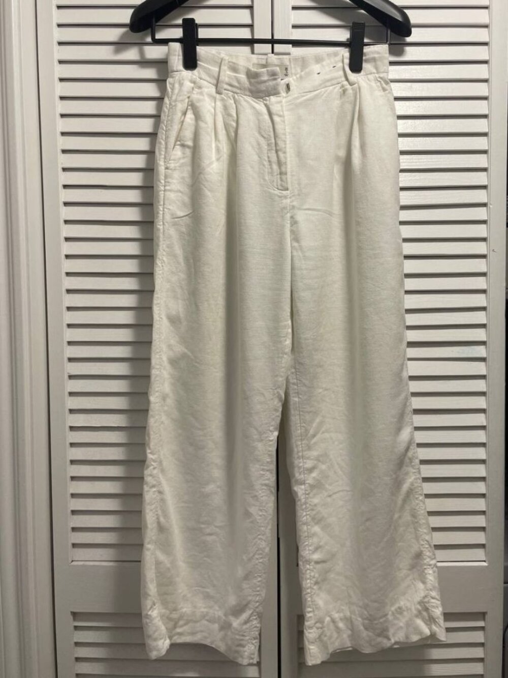 Abercrombie & Fitch Wide Leg White Linen-Blend Trousers